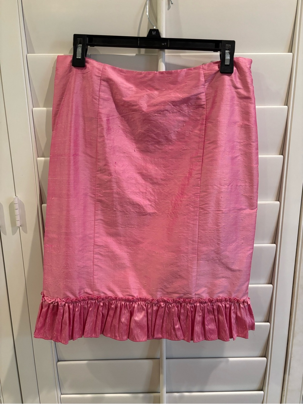 Pink Silk Shantung Ruffle-Hem Women's Skirt
